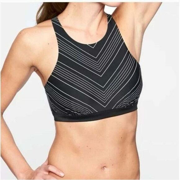 NWT Athleta Black & White Chevron High-Neck Underwire Bikini Top & Bottoms - Picture 1 of 9